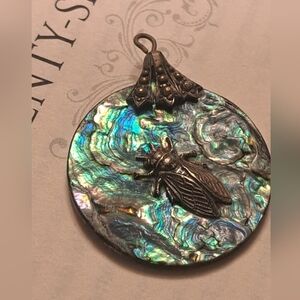 COPY - Abalone shell pendant with metal bug
